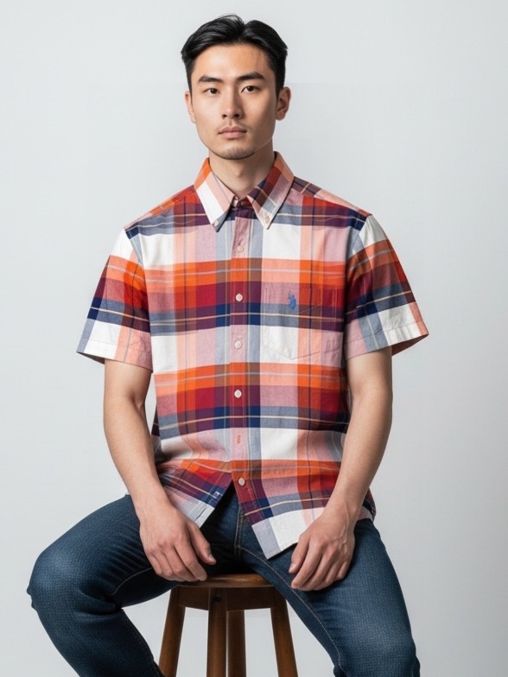 U.S. Polo Assn. Men’s Plaid Short Sleeve Button-Down Shirt Size Medium Career
